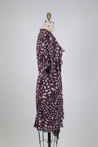 Burgundy and pink wrap dress with ruffled hems (S/M)