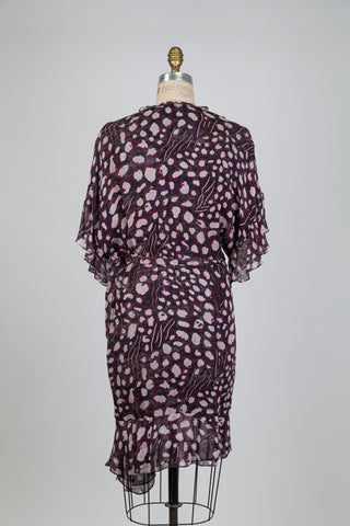 Burgundy and pink wrap dress with ruffled hems (S/M)