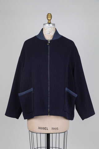 Veste en feutre marine à finitions côtelées (10)