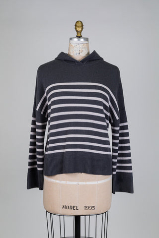 Grey knit sweater with tone-on-tone stripes (sizes 4 to 8)