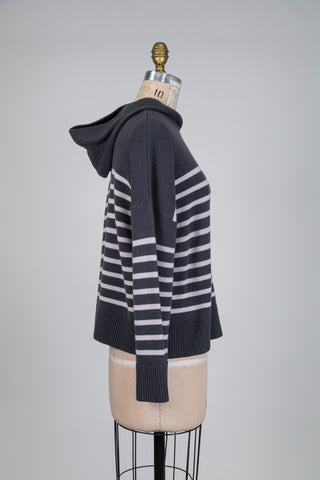 Grey knit sweater with tone-on-tone stripes (sizes 4 to 8)