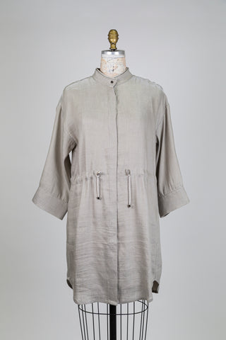 Greige metallic mandarin collar shirt dress (6)
