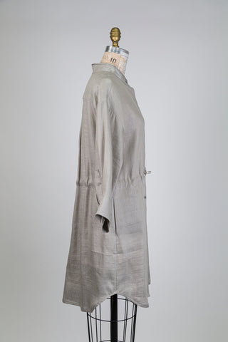 Greige metallic mandarin collar shirt dress (6)