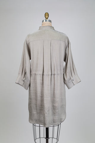 Greige metallic mandarin collar shirt dress (6)