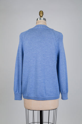 Cardigan bleu en mérinos alvéolée (S)