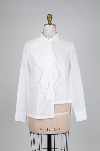 Chemisier blanc asymétrique à volants (4-8-10)