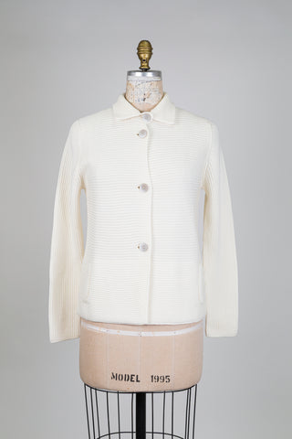 Cardigan ivoire à côtes horizontales (XS-M-L)