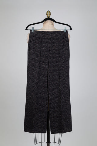 Pantalon noir en tweed noir et beige (4)