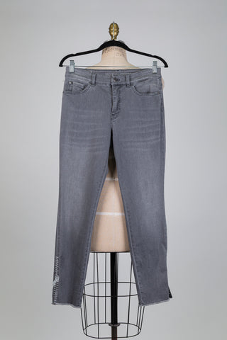 Pantalon denim gris à broderie zip (S/M)