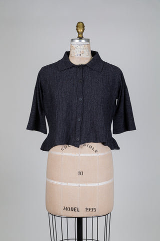 Chemisier gris à col polo et basque évasée (TU)
