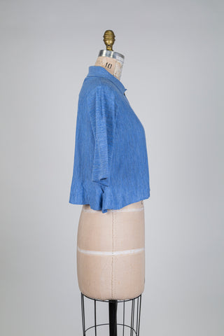 Sky blue blouse with polo collar and flared peplum (One Size)