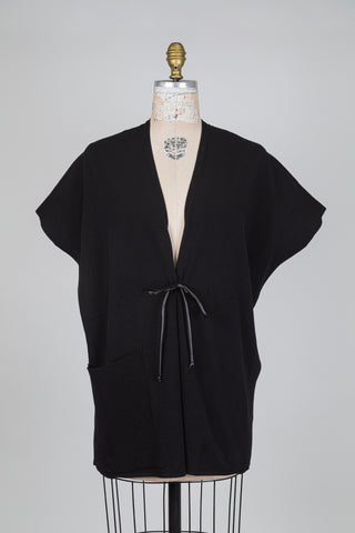 Cardigan noir à cordon faux cuir (TU)