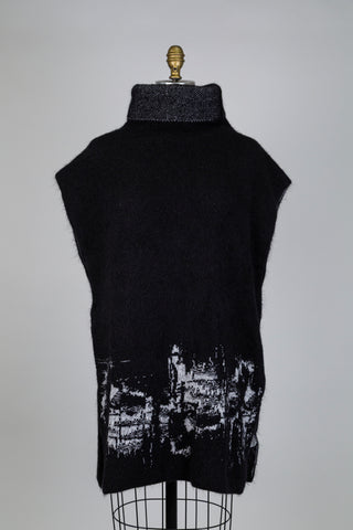 Poncho à col roulé noir et gris (TU)