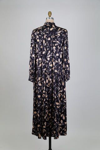 Navy floral shirt dress with a low waist (6)