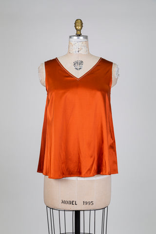 Terracotta silk tank top with jeweled V-neck (6)