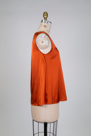 Terracotta silk tank top with jeweled V-neck (6)