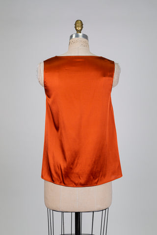 Terracotta silk tank top with jeweled V-neck (6)