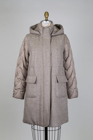 Mottled taupe coat in virgin wool and cashmere (S)