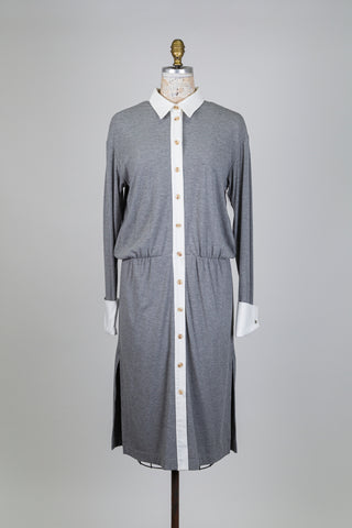 Robe chemisier grise aux finitions ivoire (M)