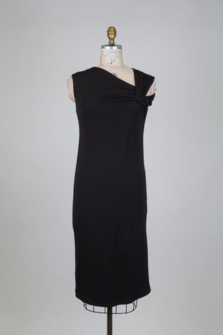 Robe midi noire à col torsadé asymétrique (XS)