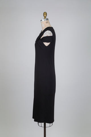 Robe midi noire à col torsadé asymétrique (XS)