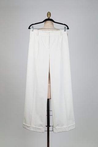 Pantalon tailleur ivoire à jambe large (8-12-14)