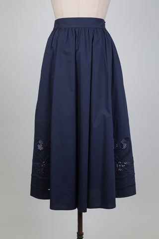 Full navy blue skirt with eyelet embroidery (6)