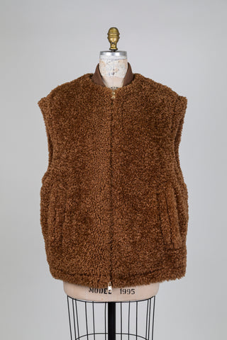Veste oversized effet mouton brun toffee (8)