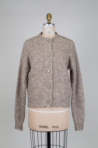 Heather beige bouclé knit cardigan (S)