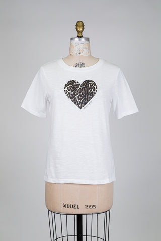 T-shirt blanc coeur de léopard (S)