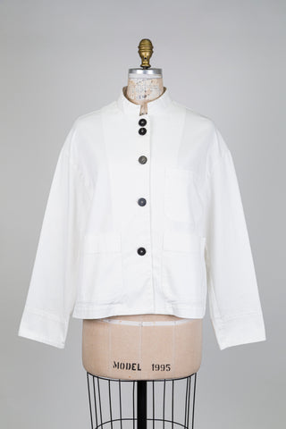 Veste blanche en coton à col mao (S+)