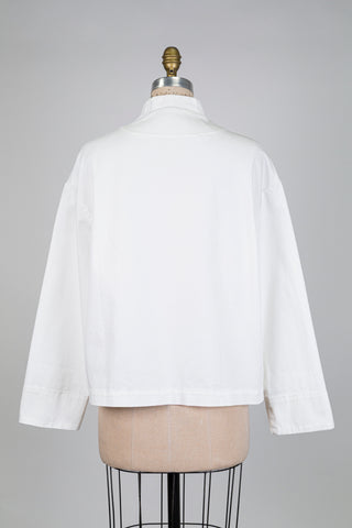 Veste blanche en coton à col mao (S+)