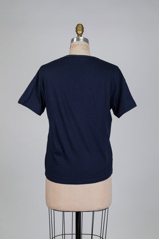 Two-material navy V-neck t-shirt (4-6-10)
