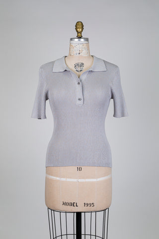 T-shirt polo côtelé gris chiné beige (XS/S)
