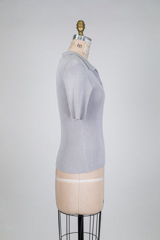 Beige marl ribbed polo t-shirt (XS/S)