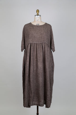 Robe ample brune en lin (S+)