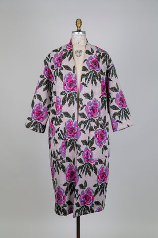 Long mauve floral jacquard jacket (L)