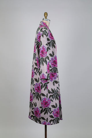 Veste longue en jacquard floral mauve (L)