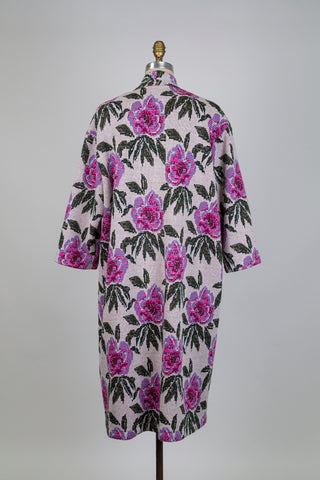 Veste longue en jacquard floral mauve (L)