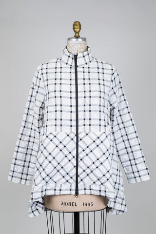 Veste trapèze blanche tartan noir effet froissé (S)