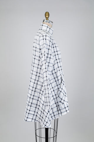 Veste trapèze blanche tartan noir effet froissé (S)