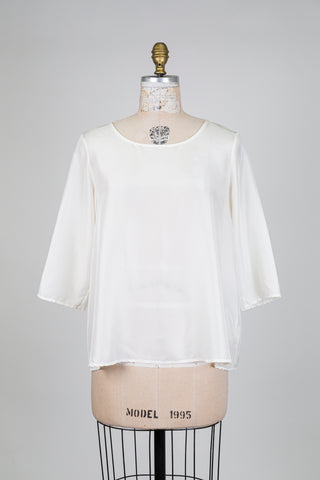Blouse trapèze en soie blanc perle (S)