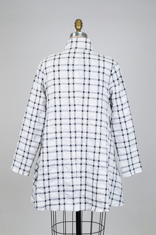 Veste trapèze blanche tartan noir effet froissé (S)