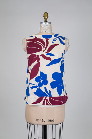 Blouse crème imprimé floral tropical (S)