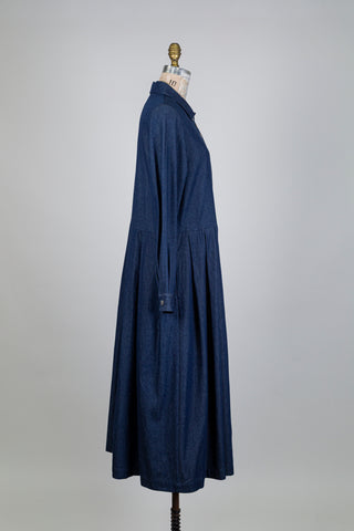 Denim dress with flat pleats (S)