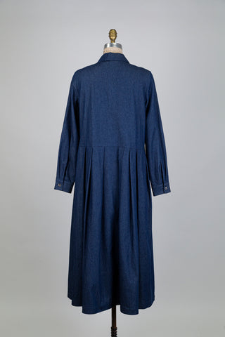 Denim dress with flat pleats (S)