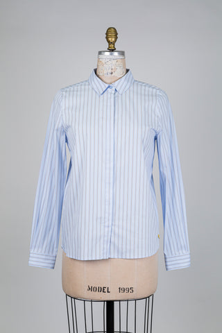 Chemisier bleu à rayures blanc et brun (6)