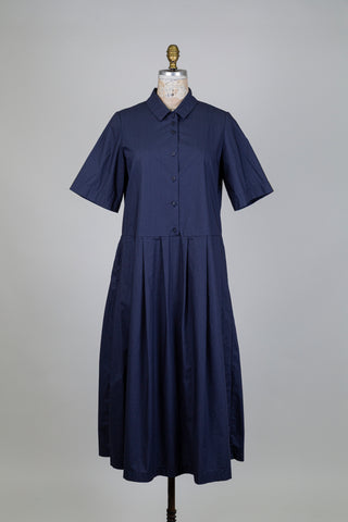 Robe chemisier marine à jupe plissée (S)