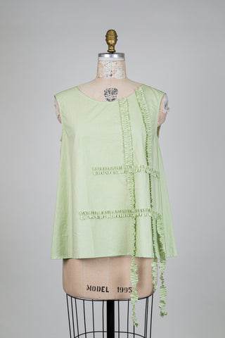 Haut en coton vert tendre aux rubans froncés (S)