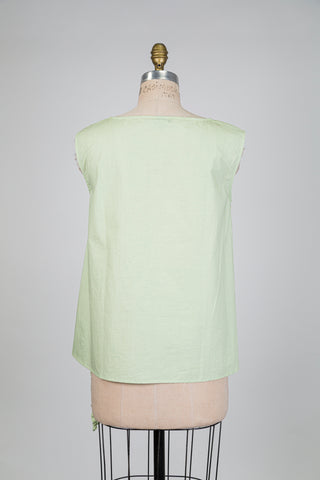 Haut en coton vert tendre aux rubans froncés (S)